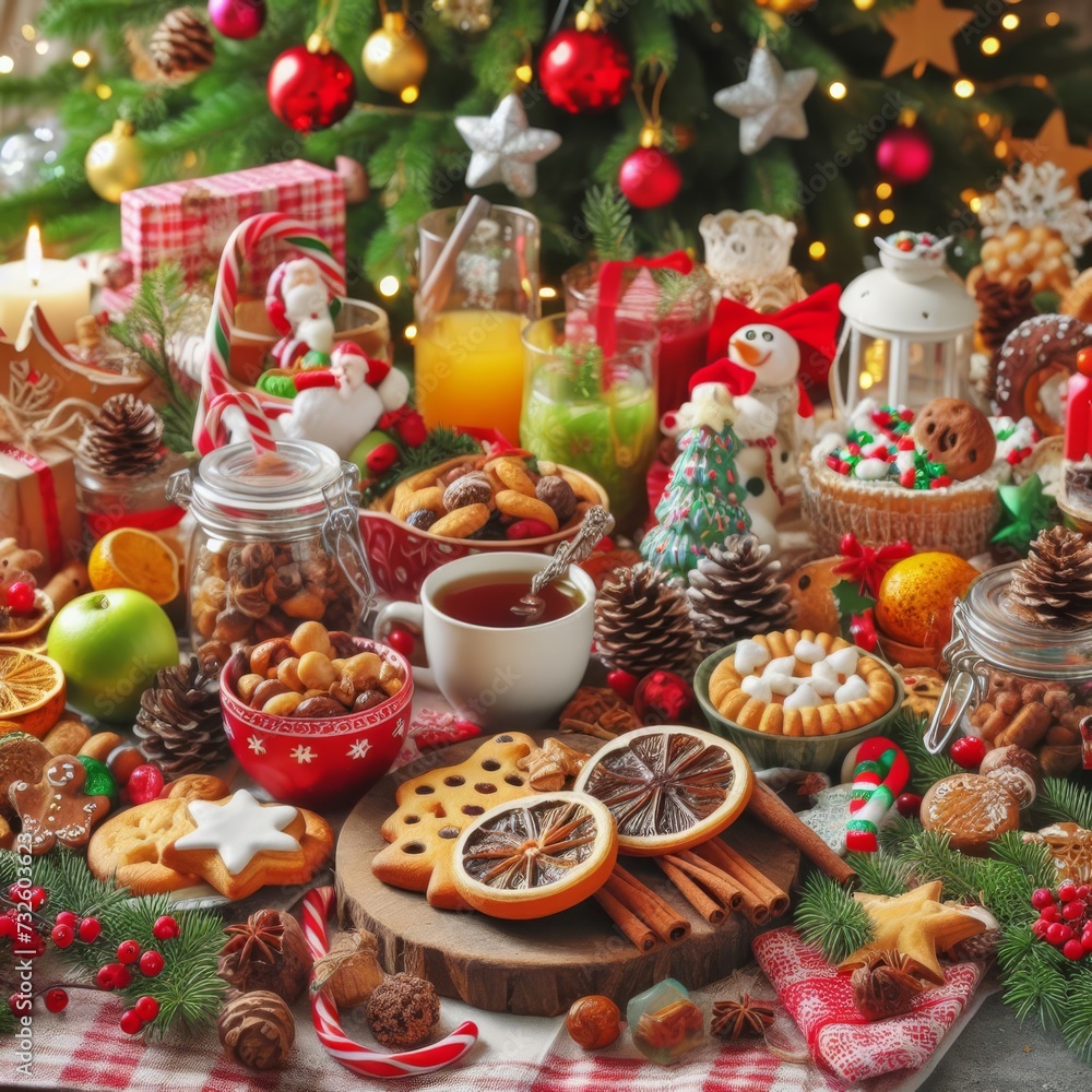 Christmas table setting full of treats and decoration