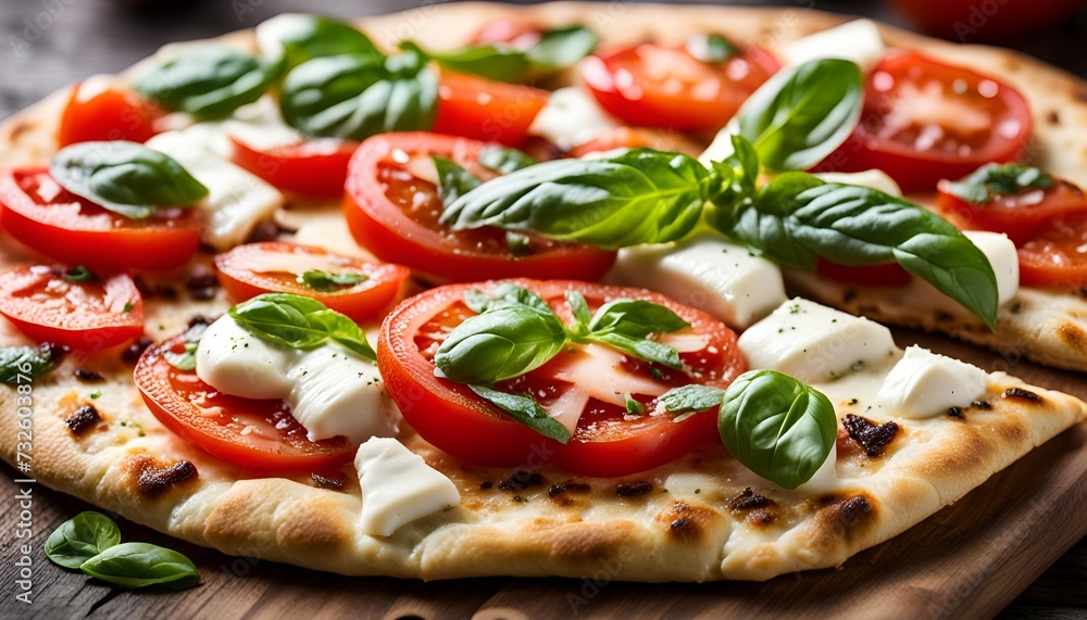 flatbread with fresh tomatoes, mozzarella cheese, and fresh basil flatbread with fresh tomatoes, mozzarella cheese, and fresh basil
