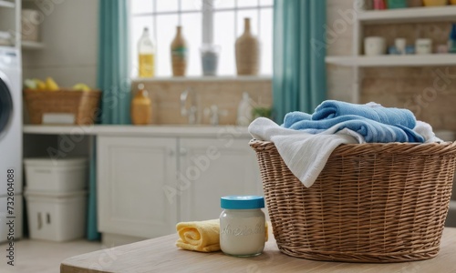 Sunny Laundry Bliss: Wicker Basket Grandeur with Detergent Dreams