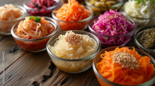 A Table Laden with Fermented Delicacies Such as Sauerkraut and Kimchi for Optimal Gut Health