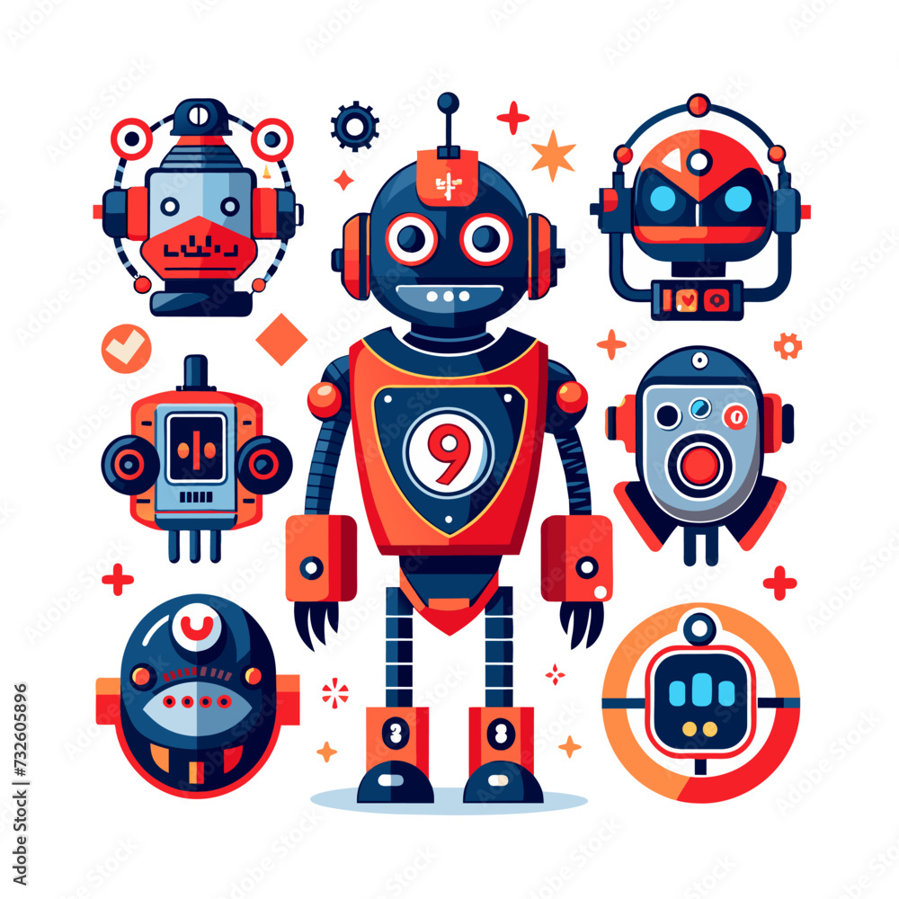 set of funny cartoon robots set of funny cartoon robots