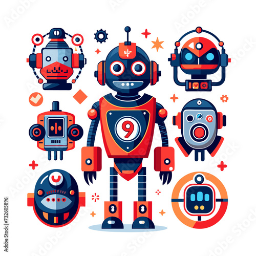 set of funny cartoon robots