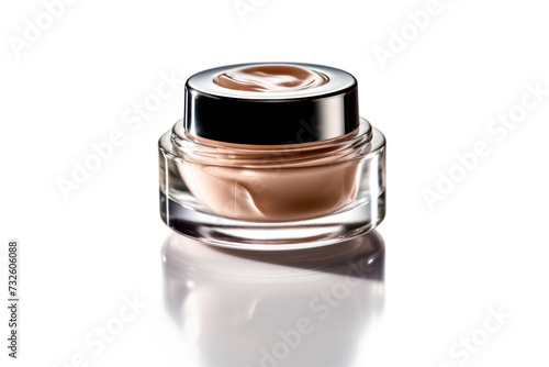 a Cosmetic cream jar on white background with reflection and shadow.