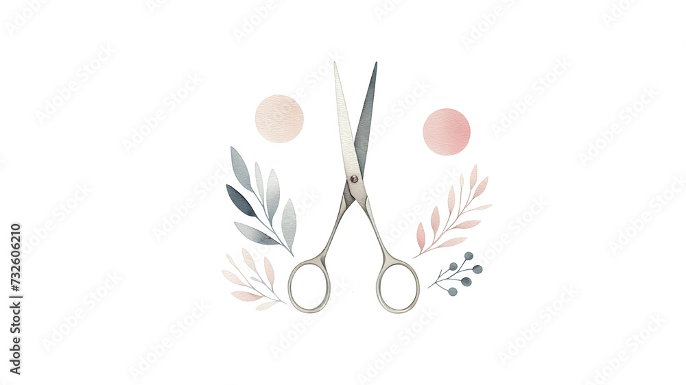 Scissors isolated in white background watercolor illustration. Hand drown painting