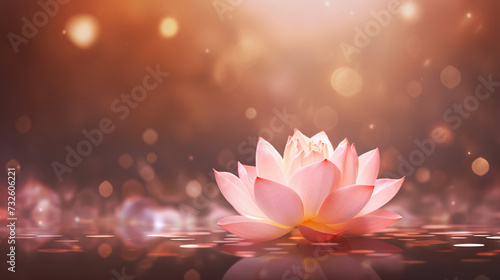 Lotus flower with peach bokeh background for vesak and buddha birthday celebration with copy space