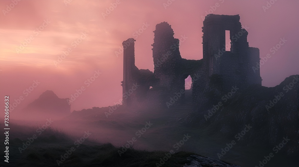 Misty Ruins at Twilight, Evocative of History and Mystery - Generative AI