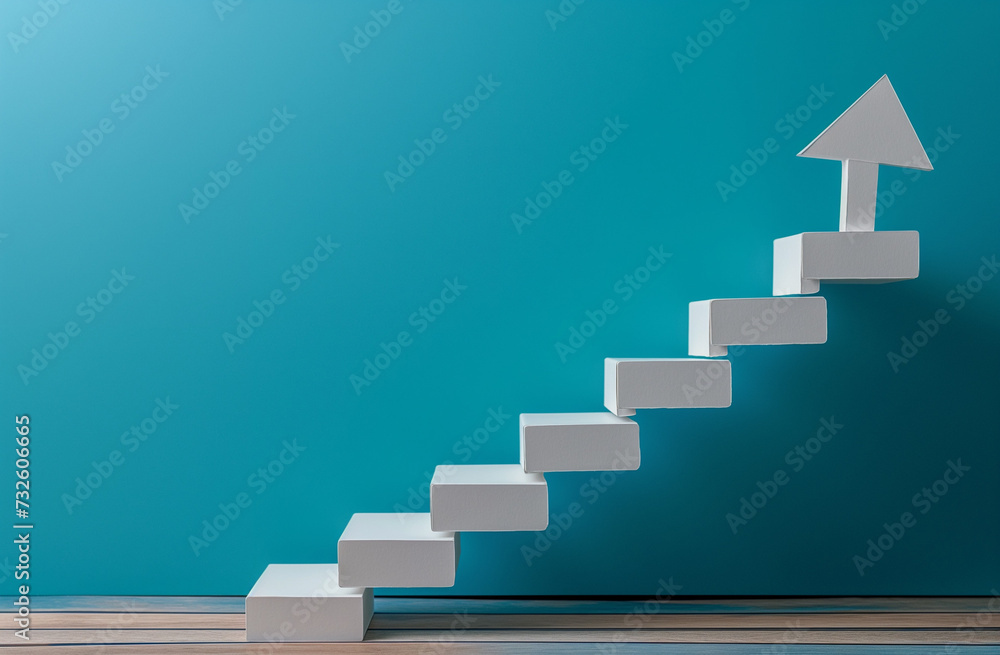 Graph showing economic growth It is shown as steps and white arrows. Graph showing economic growth It is shown as steps and white arrows.