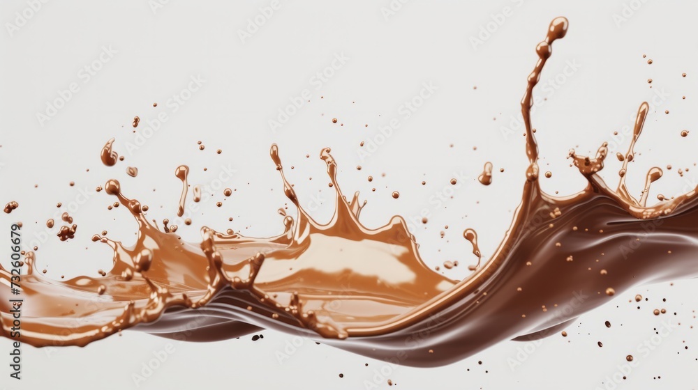 liquid splash in coffee color floating, minimalism, white background, chocolate milk liquid splash in coffee color floating, minimalism, white background, chocolate milk