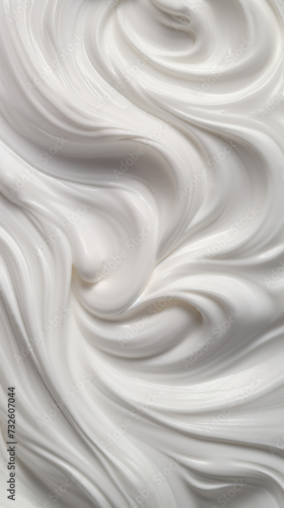 Close up of white whipped cream texture as background, top view