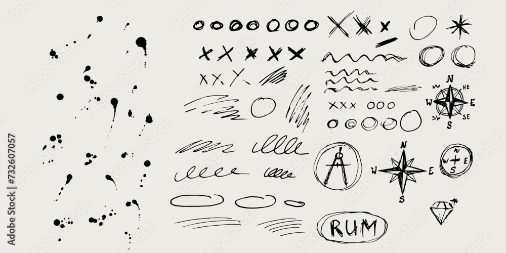 Obraz premium ink pen sketch elements doodle design elements
