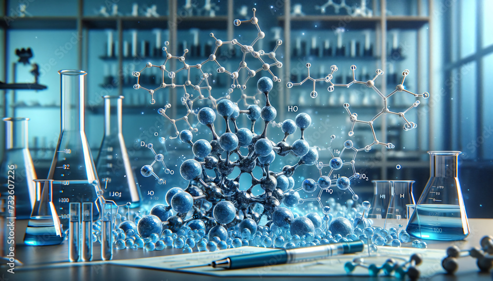 Molecule with Beakers and Microscopes floating in a Laboratory Three-dimensional Effects light sky blue and dark gray Wallpaper Digital Art Magazine Background Poster Card Molecule with Beakers and Microscopes floating in a Laboratory Three-dimensional Effects light sky blue and dark gray Wallpaper Digital Art Magazine Background Poster Card