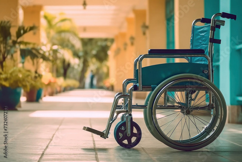 A wheelchair waiting for patient services at the hospital.