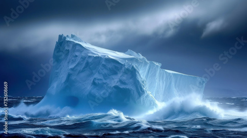 Big iceberg in rough cold polar sea, stormy weather