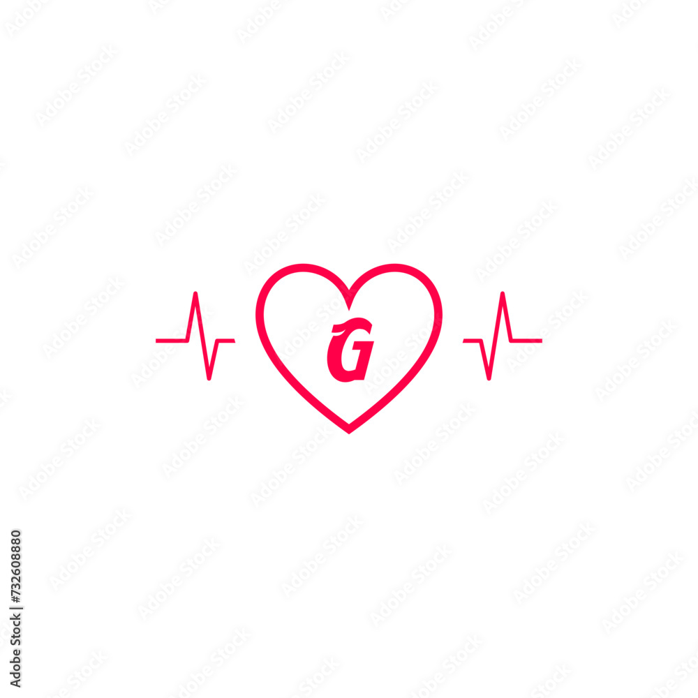 Letter G initial logo in a heart icon with a pulse wave