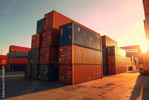Business and transportation concept, Container boxes at cargo station freight shipping for import and export logistics.