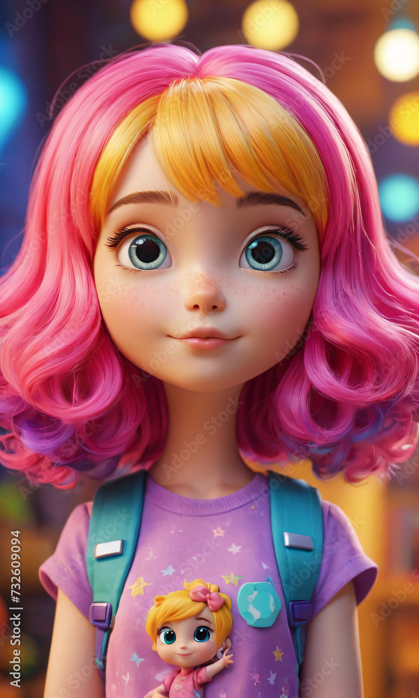 Cute little girl with colorful hair and big eyes looking at camera Cute little girl with colorful hair and big eyes looking at camera