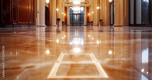 The Gleaming Marble Floor of a Luxury Lobby  Reflecting Excellence in an Office or Hotel Setting
