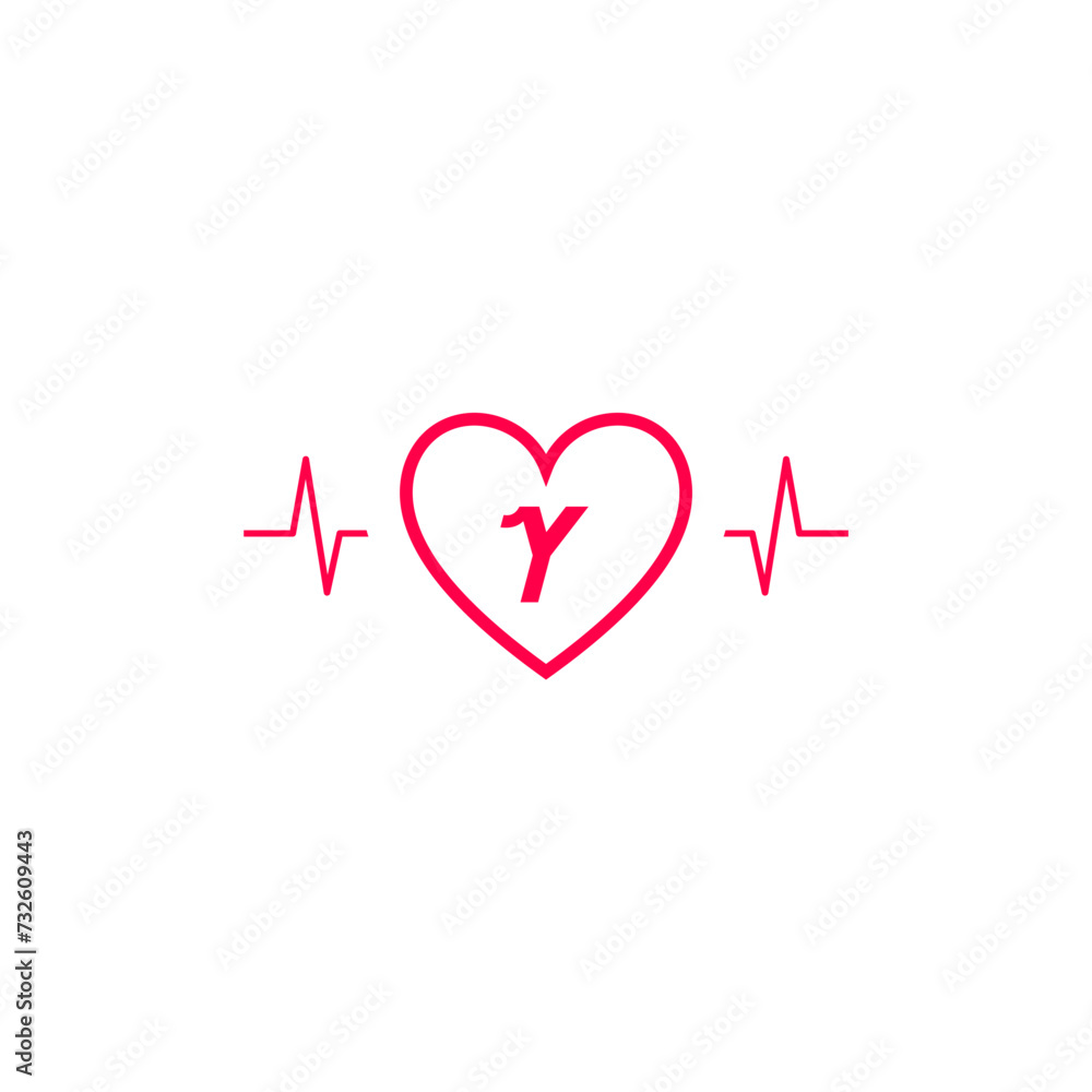 Letter Y initial logo in a heart icon with a pulse wave Letter Y initial logo in a heart icon with a pulse wave
