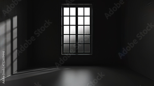Empty Room with Black Window, without furniture, black room, overlay window light, Light shines from outside, shadow window, Minimalist Tranquility Copy Space, ultrawide background