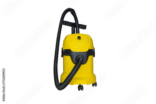 Yellow powerful vacuum cleaner isolated on the white background