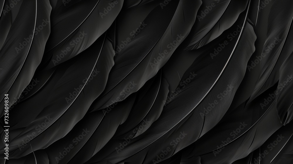 Obraz premium feather background lucid black geometric. Black feathers layered densely with a matte finish