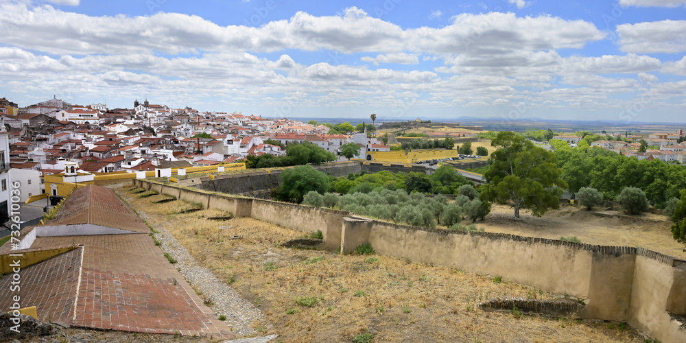 View over Elvas historic center from the outer Corner Gate, Alentejo, Portugal,