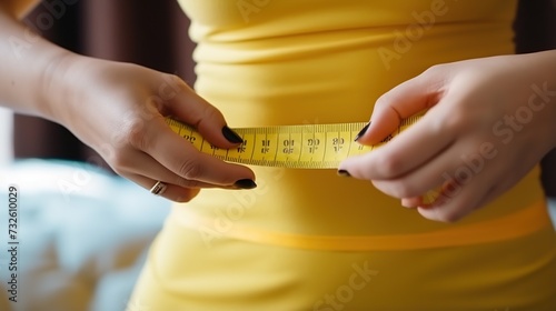 sexy female body portrait, Health care and healthy nutrition. Young fitness woman with tape measuring her waist circumference