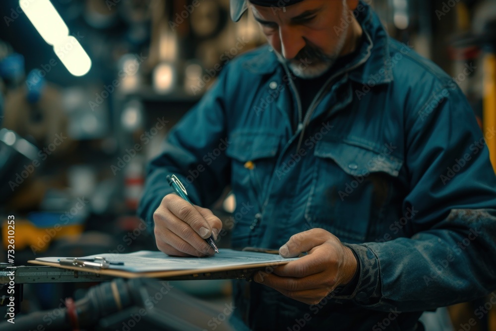 Man Writing on Clipboard in Factory Man Writing on Clipboard in Factory