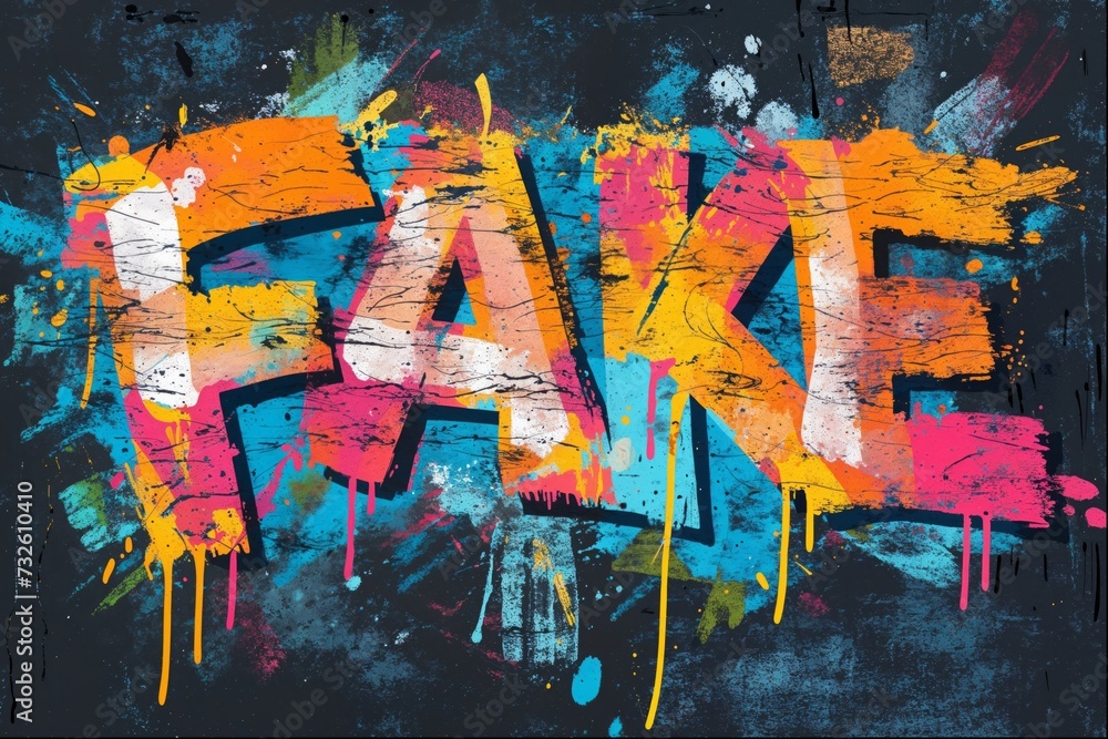 the word FAKE in graffiti style on a graffiti wall