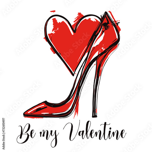 Red heart high heel silhouette. Be my Valentine. Valentines day card concept