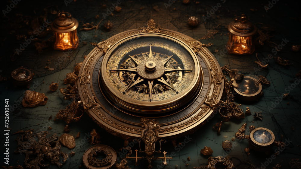 Elaborate Compass and Navigational Tools on Map