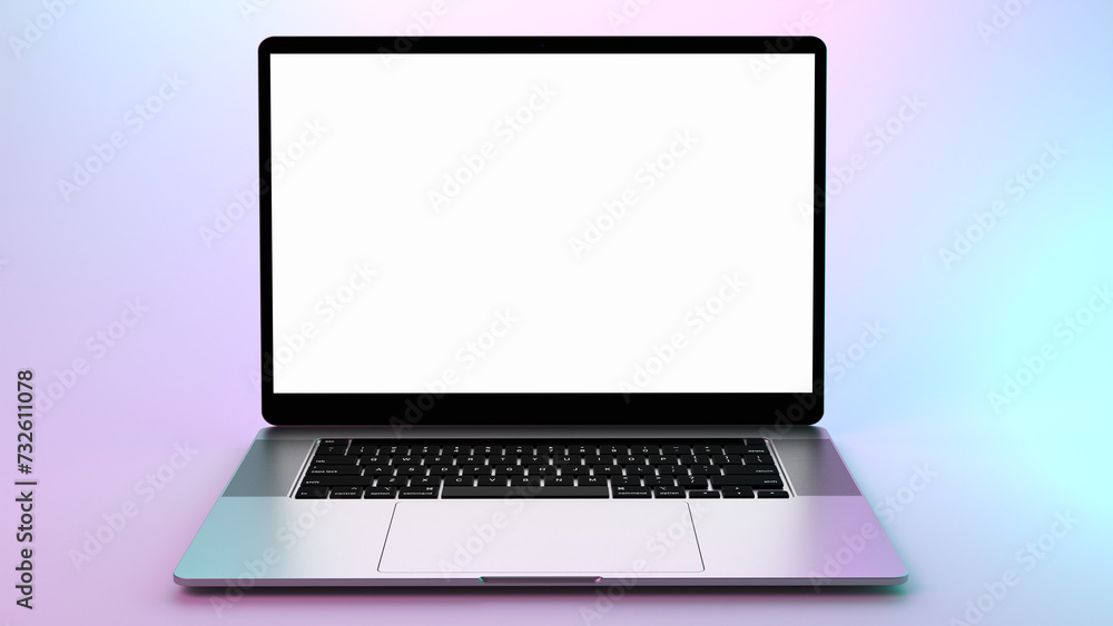 open laptop with blank screen for content replacement, mockups or advertising. 3D Laptop. open laptop with blank screen for content replacement, mockups or advertising. 3D Laptop.