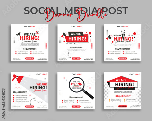 We are hiring job vacancy social media post or square web banner template vector bundle design 