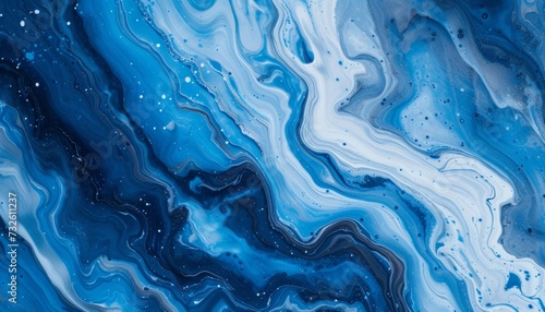 blu background liquid string acrylic. Swirling blue and white abstract liquid art pattern