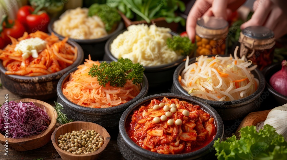 A Diverse Collection of Fermented Foods, Including Sauerkraut and Kimchi, to Support a Healthy Gut