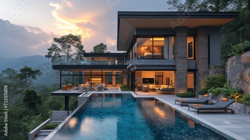 modern high-tech luxury villa with swimming pool © senadesign