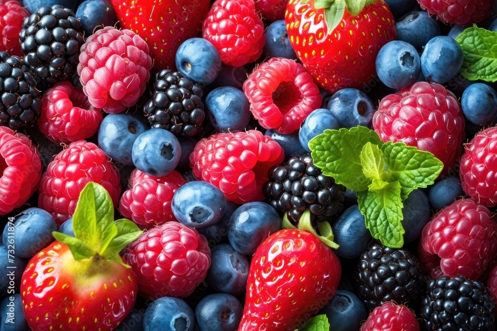 Pile of Berries and Raspberries With Leaves Pile of Berries and Raspberries With Leaves