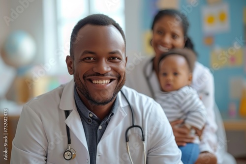 Man With Stethoscope Sitting Next to Baby
