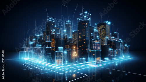 Smartcity in night with neon tech style