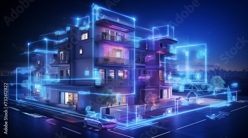 moodern house with neon tech style