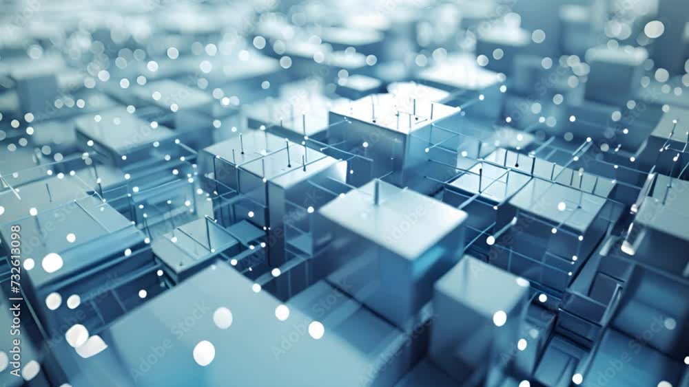 abstract blue background with cubes. Concpet for qubit in quantum computing. Background with a grid of cube connected by a grid