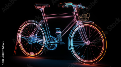 bicycle on a black background with white neon hologram style