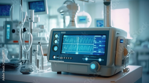 interior of medical devices in modern operating room, The Vital signs monitor in operating room.