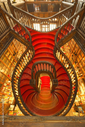 Porto, Portugal – September 16, 2013 : Bookshop of Lello and Irmao, Spiral stairs, Oporto, Portugal