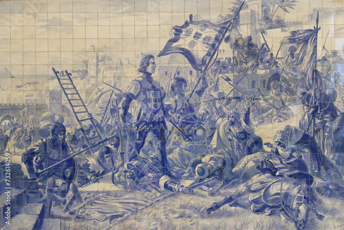 Sao Bento railway station, Azulejos representing the Infant D. Henrique after the conquest of Ceuta, Porto, Portugal photo