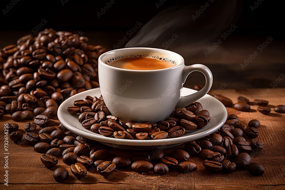 Cup of coffee with coffee beans Cup of coffee with coffee beans