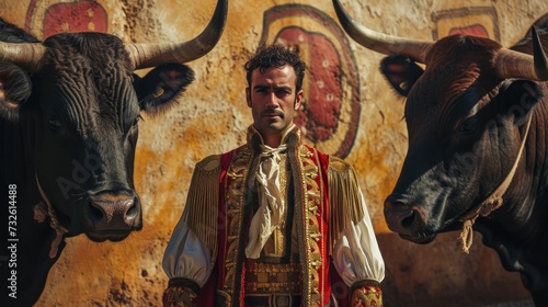 Torero, matador, bullfighter. Performing a traditional classic bullfight