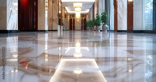 The Opulent Marble Floor in a Commercial Building s Lobby  Shining After Thorough Professional Cleaning