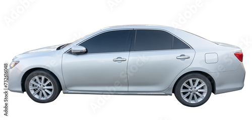 Side view of Bronze or white sedan car isolated on white background with clipping path