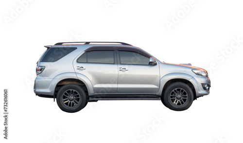 Side view of Bronze or white SUV car isolated on white background with clipping path.